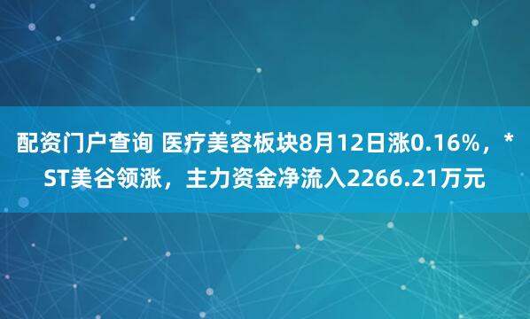 配资门户查询 医疗美容板块8月12日涨0.16%，*ST美谷领涨，主力资金净流入2266.21万元